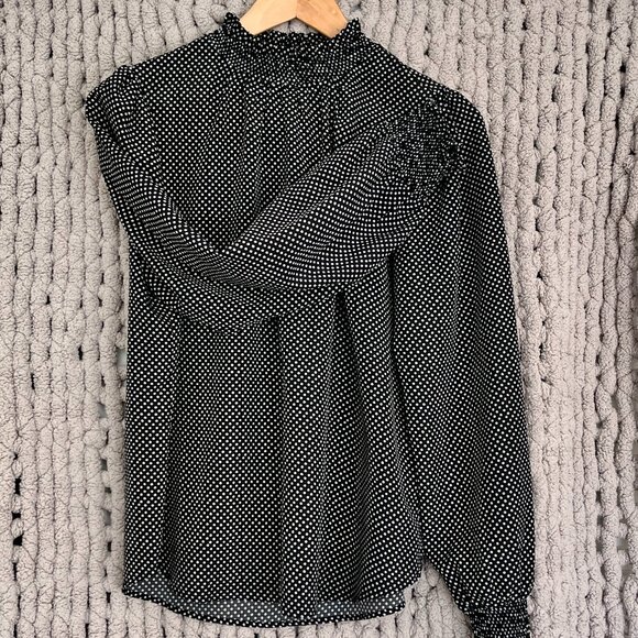 Vintage Inspired Pleione Black & White Polka Dot Ruffle Blouse Size Medium - Picture 1 of 12